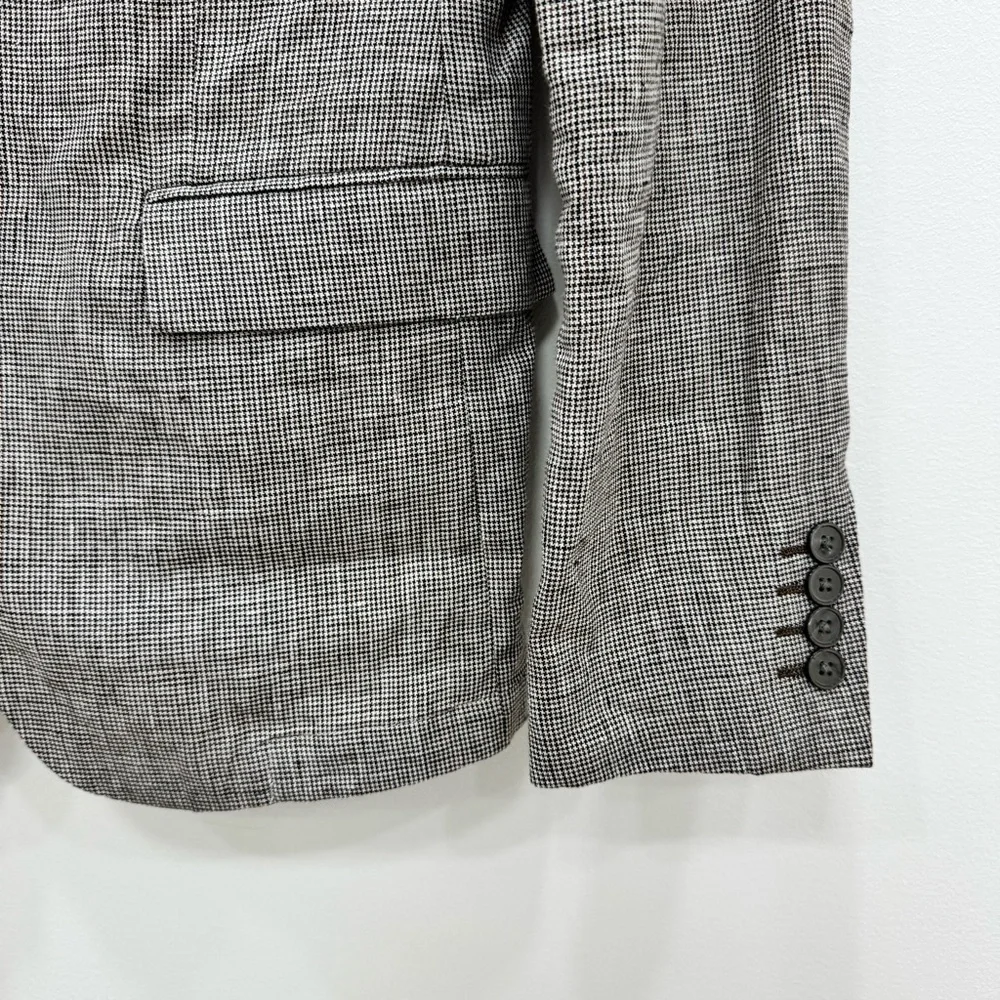 Zara Mens Houndstooth Blazer brown tan tones Linen sport coat Sz 36 half lined